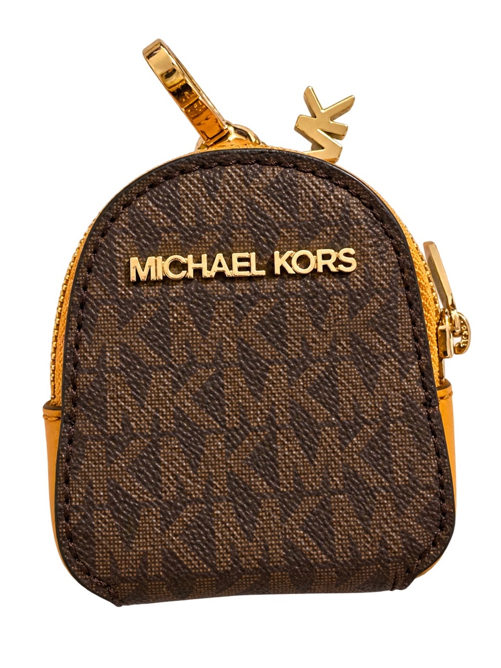 Michael Kors Mini Zip Pouch Bag Charm Brown Signature Gold Hardware
